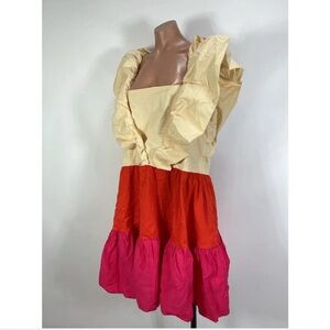 New York & Company Tiered Poplin puff sleeve colorblock dress